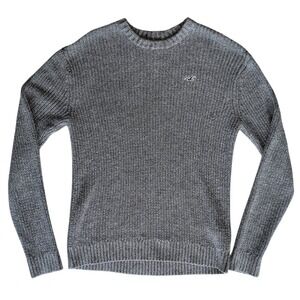 Hollister Large Grey Long Sleeve Knit Crew Neck Sweater Men's Logo‎ Patch